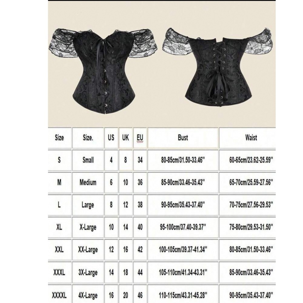 Black Lace Off Shoulder Corset Top Floral Jacquard Bustier XL Cosplay Costume - Picture 4 of 5